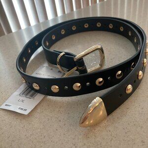 Good American Black Belt with Golden Studs Women Size L/XL Vegan Leather